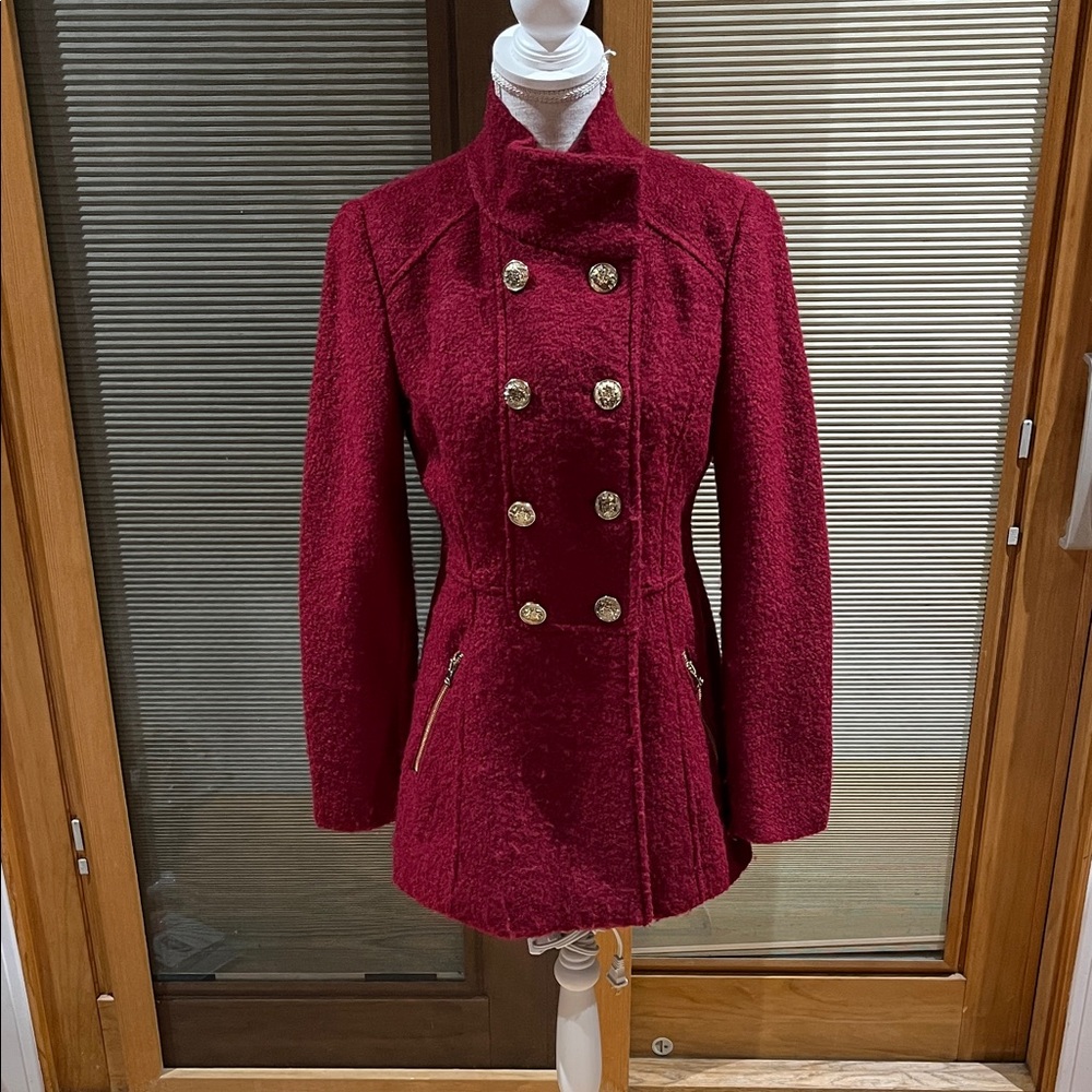 Guess Burgundy Boucle wool blend winter coat - size small